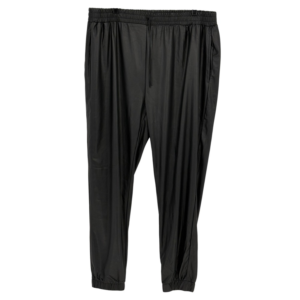 Roma Studio Faux Leather Joggers Black Elastic Waist Plus Size 3X‎
